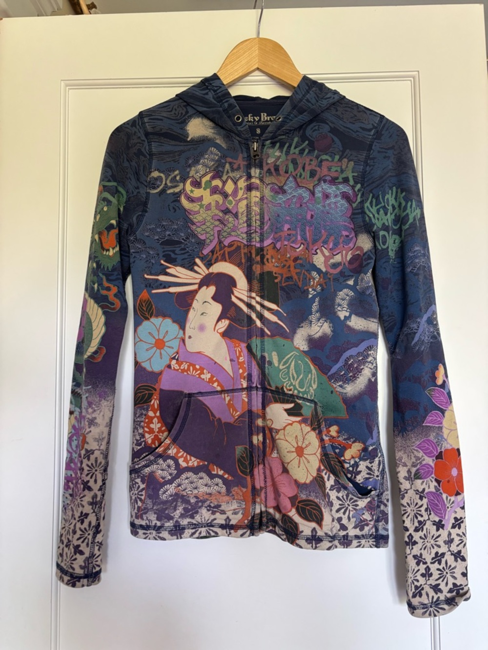 Lucky Brand Navy Multicolor Graphic Zip Hoodie